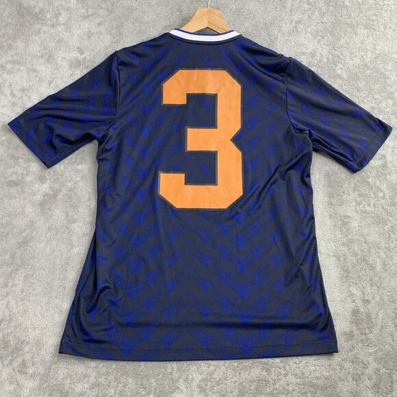 Adidas Jersey Mens Medium Blue HZO #3 United Club Soccer Football V-Neck Stretch - Picture 11 of 12